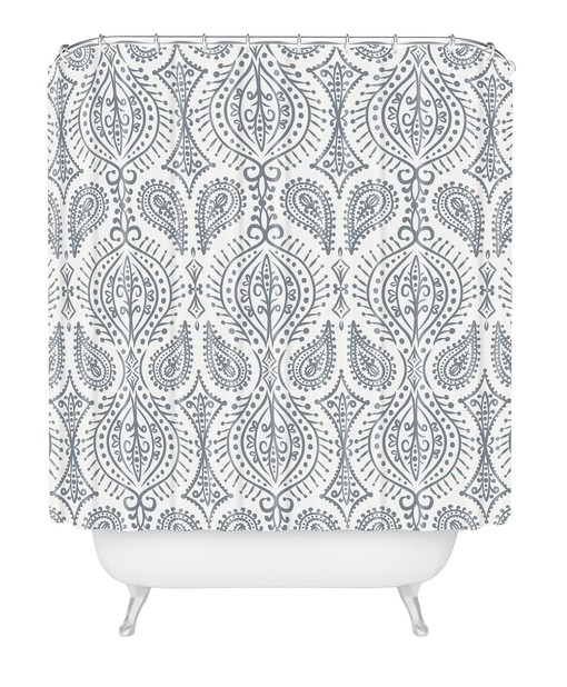 Beige Paisley Boho Shower Curtain, Moroccan Bathroom Decor, Vintage-Inspired Fabric Bath Curtain - Image 2