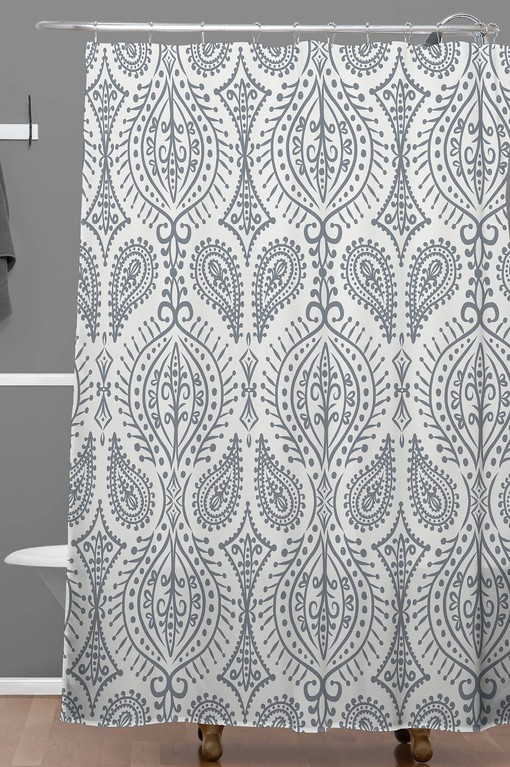 Beige Paisley Boho Shower Curtain, Moroccan Bathroom Decor, Vintage-Inspired Fabric Bath Curtain - Image 3