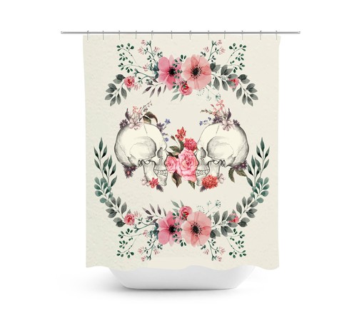 Beige Pink Floral and Skull Bathroom Decor Set with Shower Curtain - Rustic and Unique - Image 2