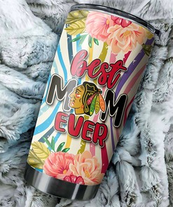 Best Mom Ever Chicago Blackhawks NHL Tumbler with Flower Design
