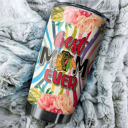 Best Mom Ever Chicago Blackhawks NHL Tumbler with Flower Design
