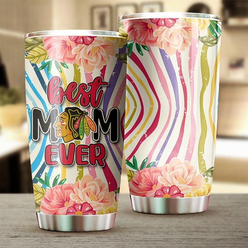 Best Mom Ever Chicago Blackhawks NHL Tumbler with Flower Design - Image 2