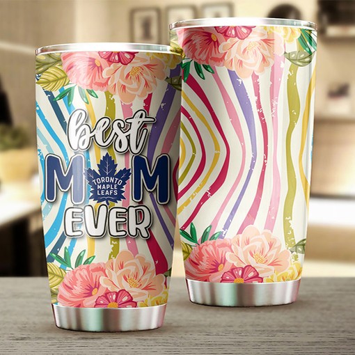 Best Mom Ever Lovely Flower Design Toronto Maple Leafs NHL Tumbler - Image 2