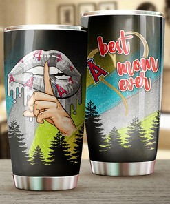 Best Moms Ever with Flower Design and MLB Logo - Los Angeles Angels MLB Tumbler with Baseball Mom Tumbler Ideas
