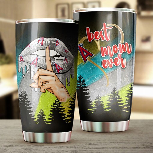 Best Moms Ever with Flower Design and MLB Logo - Los Angeles Angels MLB Tumbler with Baseball Mom Tumbler Ideas