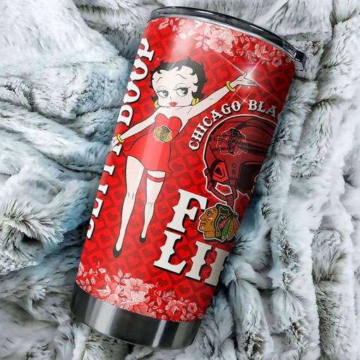 Betty Boop Cheers for Blackhawks with This NHL Logo Tumbler with Unique Tumbler Designs
