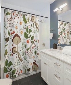 Biology Lover Botanical Cute Boho Mushrooms Shower Curtain