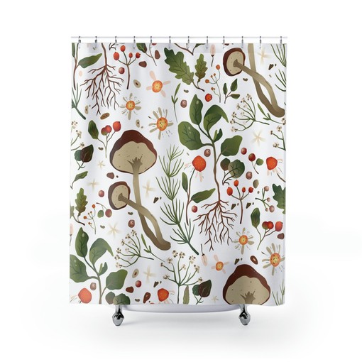 Biology Lover Botanical Cute Boho Mushrooms Shower Curtain - Image 2