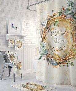 Bird Design Shower Curtain for Rustic Farmhouse Bathroom Blessing