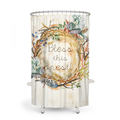 Bird Design Shower Curtain for Rustic Farmhouse Bathroom Blessing - Image 3