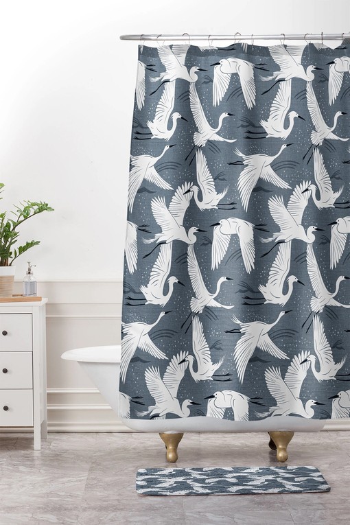 Bird and Blue Floral Shower Curtain, Touch of Nature in Your Boho Bathroom Decor, Fabric Bath Curtain