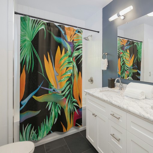 Bird of Paradise Tropical Floral Shower Curtain | Tropical Prints | Bathroom Accessories | Friend Gifts