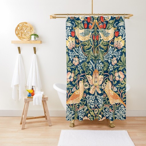 Birds and Boho Art Nouveau Shower Curtain - Vibrant Bathroom Decor - Eco-Friendly and Water-Resistant with Hooks - Image 2