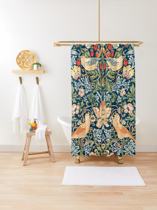 Birds and Boho Art Nouveau Shower Curtain - Vibrant Bathroom Decor - Eco-Friendly and Water-Resistant with Hooks - Image 3