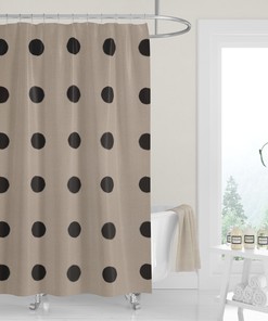 Black Boho Dots Shower Curtain, Minimalist Neutral Tan Fabric Bath Curtain