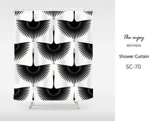 Black Crane Luxury Shower Curtain - Heavy Duty Fabric for Modern Bathroom Decor