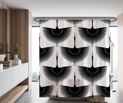 Black Crane Luxury Shower Curtain - Heavy Duty Fabric for Modern Bathroom Decor - Image 2
