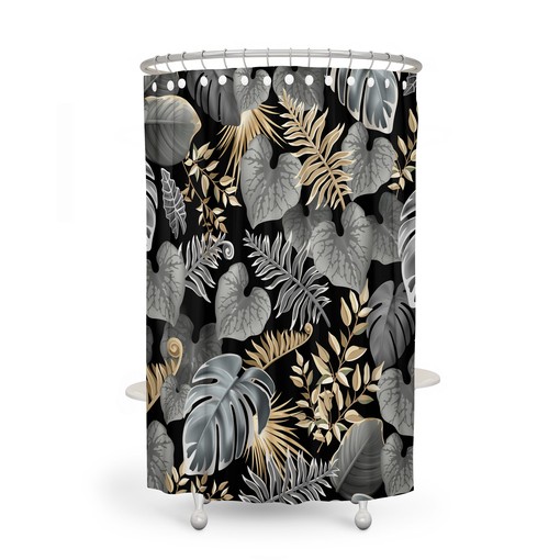 Black Foliage Shower Curtain with Coordinating Bath Mat and Towels for Dramatic Additions - Image 2