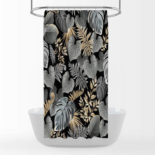 Black Foliage Shower Curtain with Coordinating Bath Mat and Towels for Dramatic Additions - Image 3