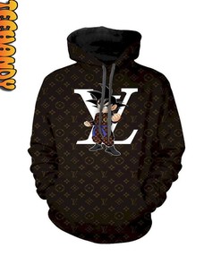 Black Goku with Louis Vuitton All Over Print 3D Hoodie - For Fans of Cool Style