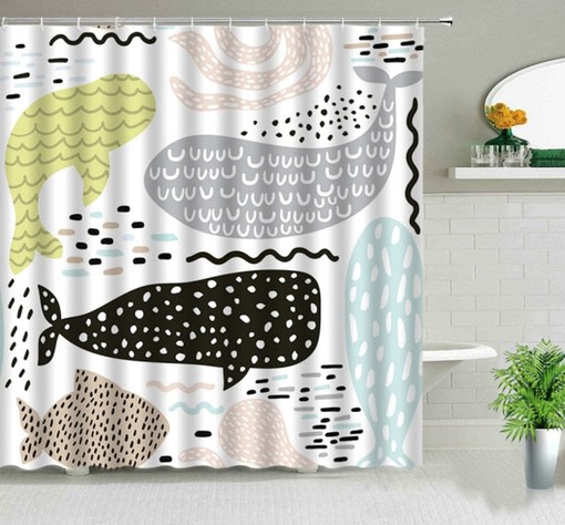 Black Gray Whale Shower Curtain | Underwater Mammal Ocean Decor | Beach Theme