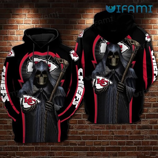 Black KC Chiefs Hoodie 3D: Rock the Grim Reaper Holding Logo