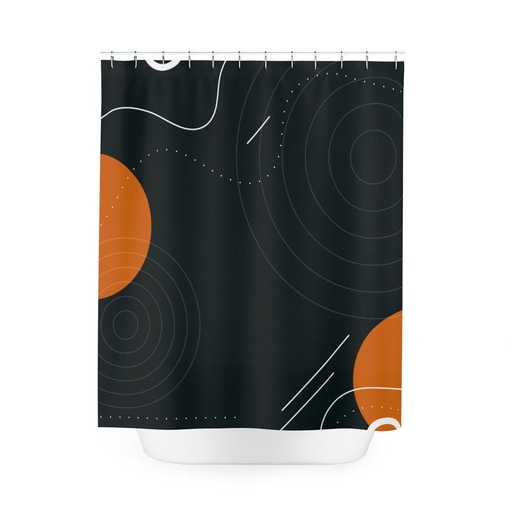 Black & Orange Retro Shapes Shower Curtain | Minimalistic Contemporary Art | Unique Restroom Shower Curtains - Image 4