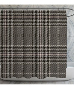 Black Plaid Shower Curtain | Retro Plaid Pattern Bath Decor | Vintage Bathroom
