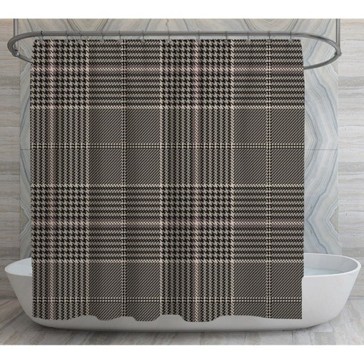 Black Plaid Shower Curtain | Retro Plaid Pattern Bath Decor | Vintage Bathroom