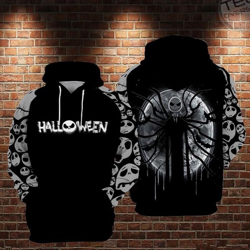 Black Slender Man 3D Hoodie with Unique All Over Print Design and Jack Skellington