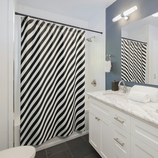 Black Stripes Geometric Print Shower Curtain, Modern Minimalist Bathroom Decor, Simple and Unique Gift Idea