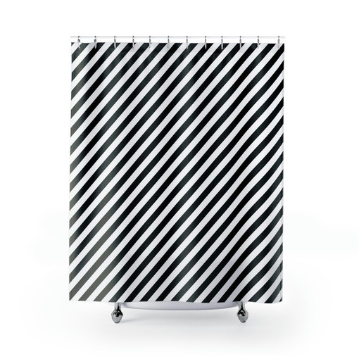 Black Stripes Geometric Print Shower Curtain, Modern Minimalist Bathroom Decor, Simple and Unique Gift Idea - Image 2