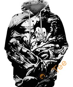 Black & White All Over Print Hoodie with Luffy - One Piece Inspired