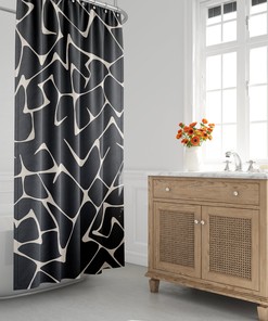 Black & White Boho Shower Curtain with Abstract Design, Mid-Century Modern Style, Contemporary Bath Decor