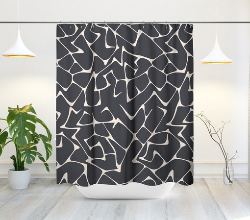 Black & White Boho Shower Curtain with Abstract Design, Mid-Century Modern Style, Contemporary Bath Decor - Image 2