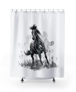 Black & White Horse Print Shower Curtain - Add Simple Elegance to Your Bathroom