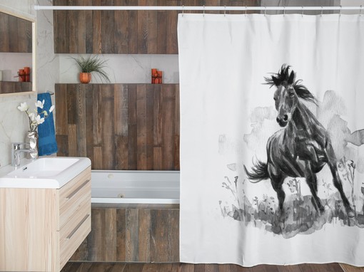 Black & White Horse Print Shower Curtain - Add Simple Elegance to Your Bathroom - Image 4
