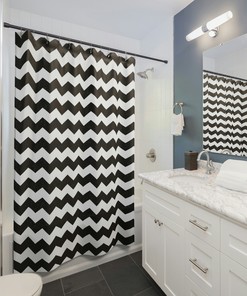 Black & White Striped Geometric Print Shower Curtain, Modern Minimalist Bath Decor