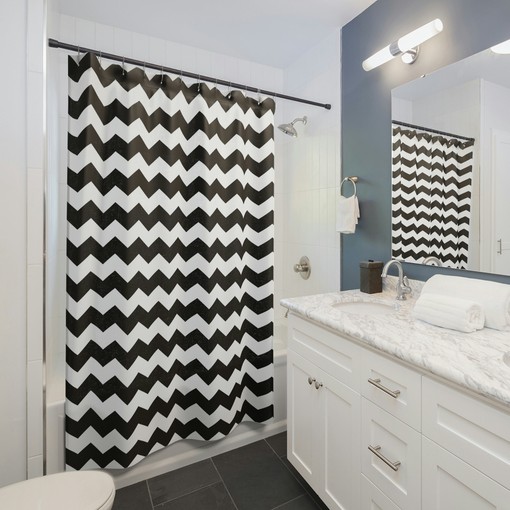 Black & White Striped Geometric Print Shower Curtain, Modern Minimalist Bath Decor