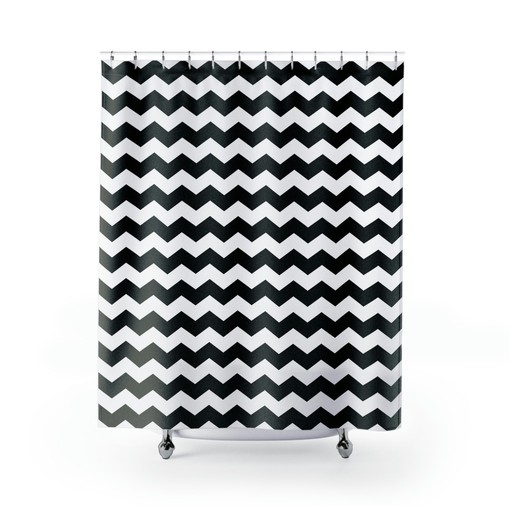 Black & White Striped Geometric Print Shower Curtain, Modern Minimalist Bath Decor - Image 2