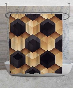 Black and Brown Cool Hexagon Vintage Shower Curtain, Modern Geometric Bathroom Housewarming Gift