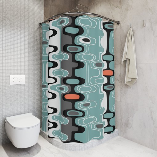 Black and Orange Geometric Retro Design Shower Curtain with Minimalist Flair