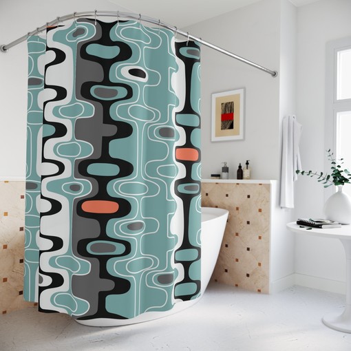 Black and Orange Geometric Retro Design Shower Curtain with Minimalist Flair - Image 2