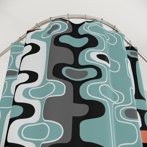 Black and Orange Geometric Retro Design Shower Curtain with Minimalist Flair - Image 3