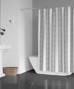 Black and White Arrow Herringbone Shower Curtain - Abstract Design for Chic Boho Bath Art