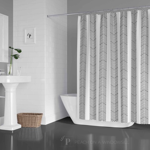 Black and White Arrow Herringbone Shower Curtain - Abstract Design for Chic Boho Bath Art