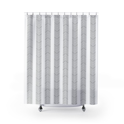 Black and White Arrow Herringbone Shower Curtain - Abstract Design for Chic Boho Bath Art - Image 2