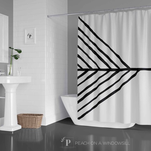 Black and White Arrow Shower Curtain - Abstract Bohemian Bathroom Decor with Chic Artistry