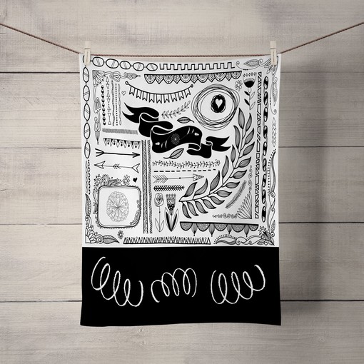 Black and White Doodle Pattern Shower Curtain with Coordinated Bath Mat and Towels for Artistic Flair - Image 4