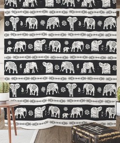 Black and White Elephant Shower Curtain Set with Elephant Bath Accessories for Ethnic Bathroom Decor
